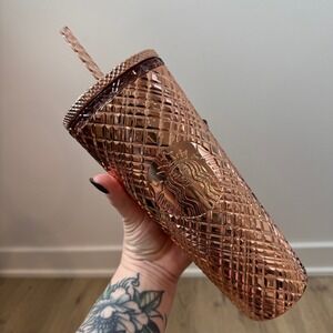 Starbucks 2023 Winter Holiday Jeweled 24oz Tumbler Cold Cup Rose Gold NEW